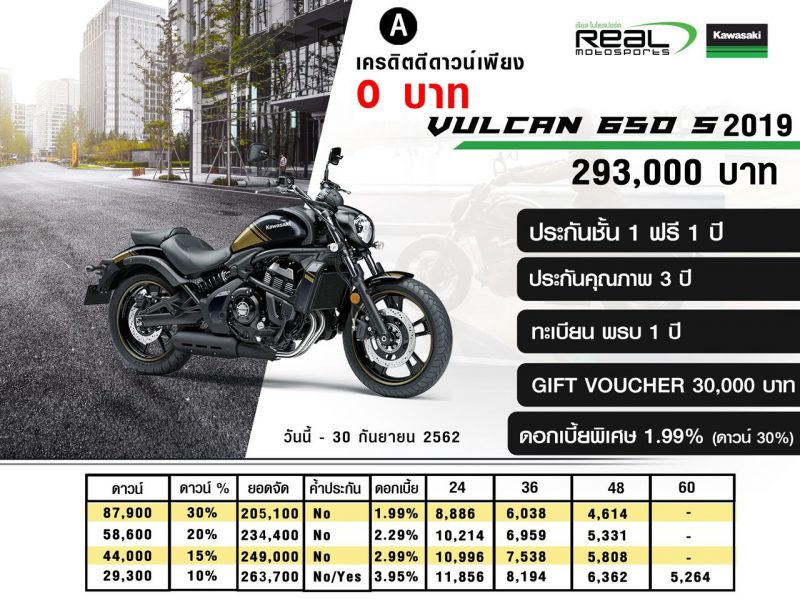 โปรโมชั่นสำหรับคาวาซกิ รุ่น วัลแคน 650 เอส 2019