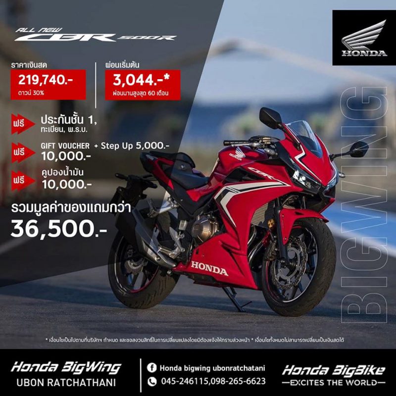 โปรโมชั่นรับตรุษจีน Honda CBR500R วันนี้ – 31 ม.ค. 2563