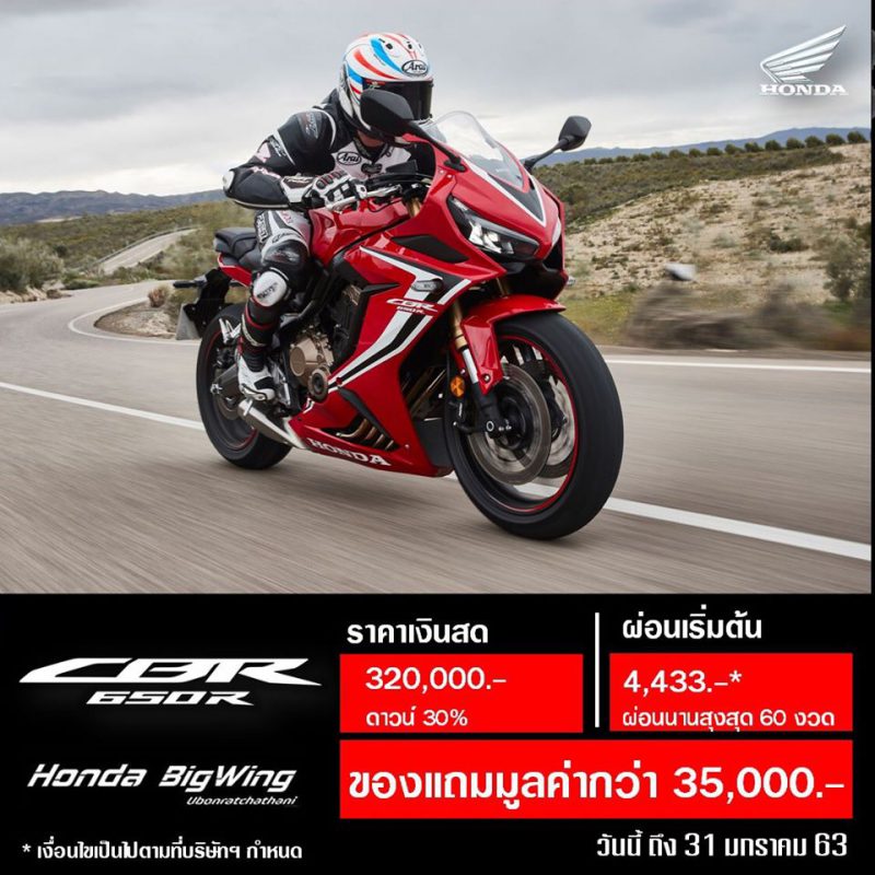 โปรโมชั่นรับตรุษจีน Honda CBR650R วันนี้ – 31 ม.ค. 2563