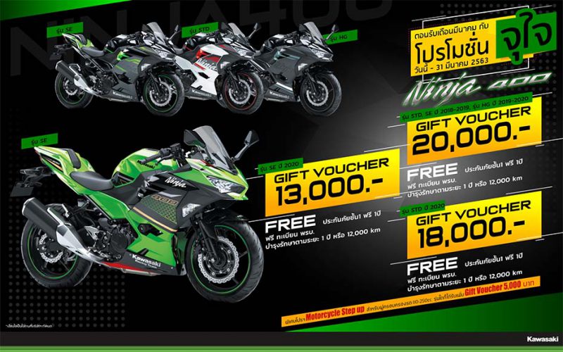 โปรโมชั่นสำหรับคาวาซากิ รุ่น Ninja 400 มี.ค. 63