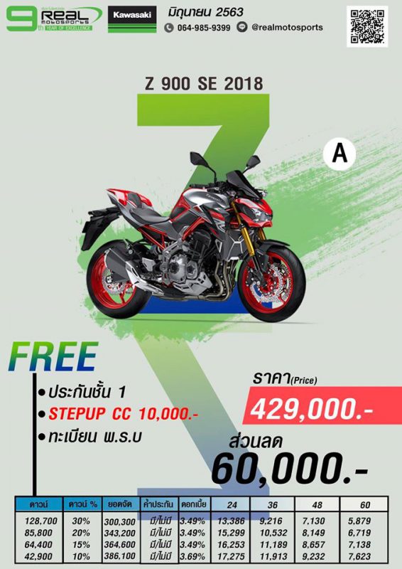 โปรโมชั่นคาวาซากิ Z 900SE ปี 2018 Package A มิ.ย.63