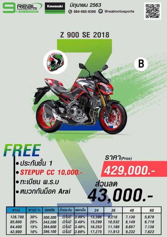 โปรโมชั่นคาวาซากิ Z 900SE ปี 2018 Package B มิ.ย.63