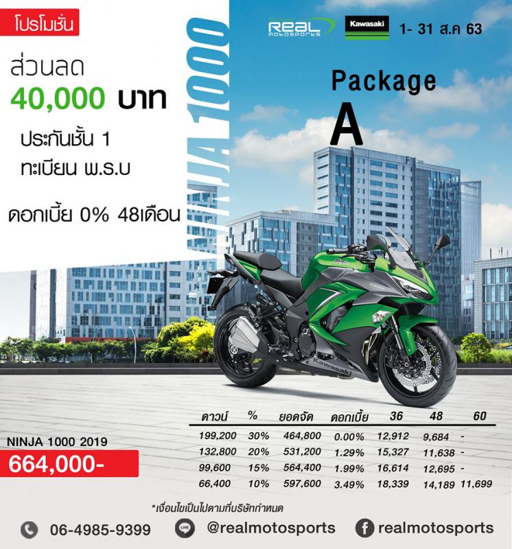 โปรโมชั่นสำหรับรุ่น Ninja1000 2019 Package A ส.ค.63