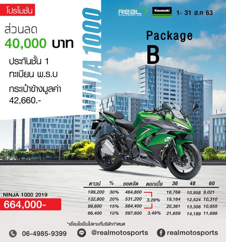 โปรโมชั่นสำหรับรุ่น Ninja1000 2019 Package B ส.ค.63